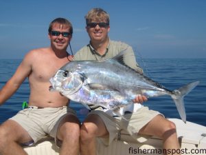 Barry McClure, of Morehead City, landed this 20 lb. African pompano in 120' of water 30 miles off Beaufort Inlet. The fish fell for a dead cigar minnow while he was fishing with Capt. Scotty Edwards, Amy Mitchell, and Drew Getman.