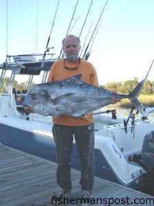 Tim Ellison with a 36.2 lb. African pompano caught butterfly jigging structure in 70' of water. He was fishing with Andy Richmond out of Ocean Isle.