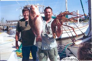 Stanley Register with a 14.75 lb. scamp and a 11.50 lb. lobster caught offshore of Holden Beach. Photo courtesy of Wildlife Bait and Tackle.