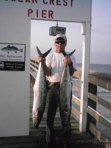 Jerry Price, from Charlotte, NC, with a pair of kings caught while fishing from Ocean Crest Pier. The first weighed 21 lbs. 7 oz., and the second weighed 16 lbs. 5 oz.