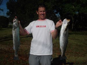 William “BB” Parham, of Wilmington, with a pair of speckled trout that weighed in at 5 and 7 lbs. They were caught near Masonboro on live shrimp.  