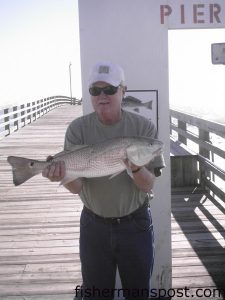 Bill O’Steen, from Oak Island, with a 6 lb. 2 oz. red drum caught while fishing from Ocean Crest Pier.   