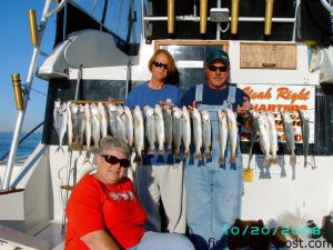 Capt. Butch and Barbara Foster, of Yeah Rigth Charters out of Southport, along with Ella and Dale Foster, from Lexington, NC, limited out on gray trout recently while jigging Stingsilvers at the WOLFES.