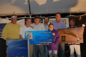 The “Piracy”  crew pulled off a hometown win in the 2008 Calcutta Wahoo Challenge, catching a 79.9 lb. wahoo on the tournament’s final day to win the event by over 20 lbs. A skirted ballyhoo on top fooled the team’s big fish around the 800 line in 34 fathoms. 