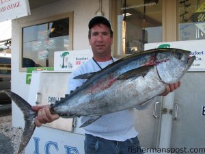 Kenneth Lane, from Beaufort, NC, with a 34.04 lb. blackfin tuna. It fell for a live bait while Lane was fishing for kings south of Hatteras.