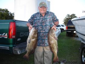 Teddy Beckwith, of Hubert, NC, with a pair of gag grouper he caught at bottom structure 19 miles off Bogue Inlet while fishing with Capt. Chesson O'Briant of CXC Charter Fishing.