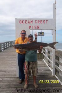 Brandon McKinnis with a 44 lb., 13 oz. cobia he hooked on a live bait fished on a king rig from Ocean Crest Pier.