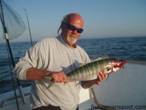 Steve Brock, from Goldsboro, NC, with an Atlantic bonito that fell for a Yo-Zuri Deep Diver trolled near Diver's Rock. Brock was fishing with Matt Rast aboard the "Season Ticket."