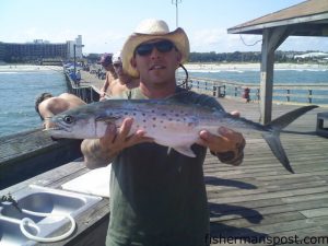 Scott Whitesell with a 4 lb., 2 oz. spanish mackerel he hooked on a live pogy off of Springmaid Pier in Myrtle Beach.