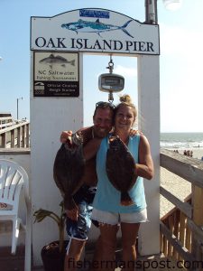 Kim Akers, of Oak Island, caught these 3.5 and 2 lb. flounder on live shrimp from Oak Island Pier.