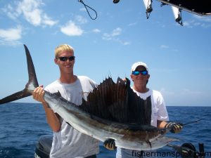 Jon McDow caught this sailfish 19 miles off Carolina Beach Inlet on a naked ballyhoo behind a squid chain teaser. He was fishing with his father, Capt. John McDow, on the "Midnight Wind."
