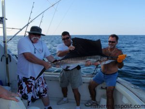 John Rhodes, from TX, caught and released this sailfish at the Shark Hole while fishing out of Southport with Capt. Eugene and mate Stan on the "Bullfighter"