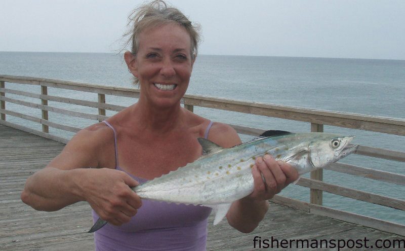 Gwen Tadasco with a spanish mackerel that fell for a Gotcha plug off the Sheraton Pier in Atlantic Beach.