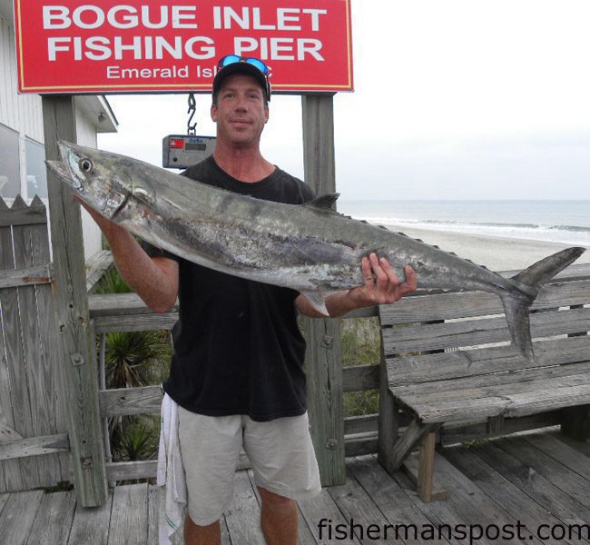 Michael Heath, of Emerald Isle with a 29 lb. king mackerel that fell for a live bluefish on a king rig fished from the end of Bogue Inlet Pier.