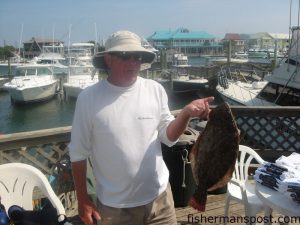 Terry Wright, of Wilmington, with the 5.40 lb. flounder that took second place in the Masonboro District Flounder Tournament. Wright hooked the fish on a live finger mullet at Carolina Beach Inlet.