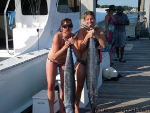 Erin and Jackie each caught their first wahoo while trolling skirted ballyhoo inshore of the Same  Ol' Hole with Capt. Gene Ingle on the "Pole Position."