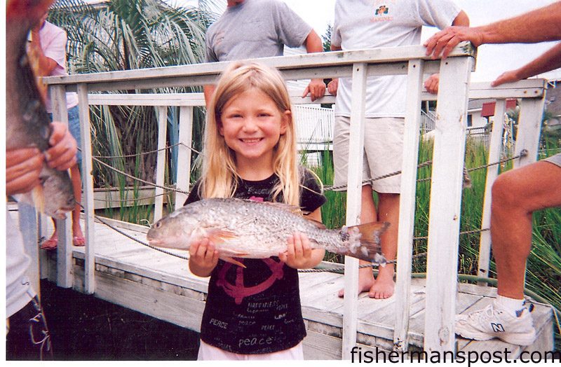 Karter Craven, from Charlotte, NC, with a red drum caught on a live mullet minnow near Davis Canal off Oak Island. She was fishing with her dad, Bradley Craven, and Capt. Mike Gauldin aboard the "Gauldinville."