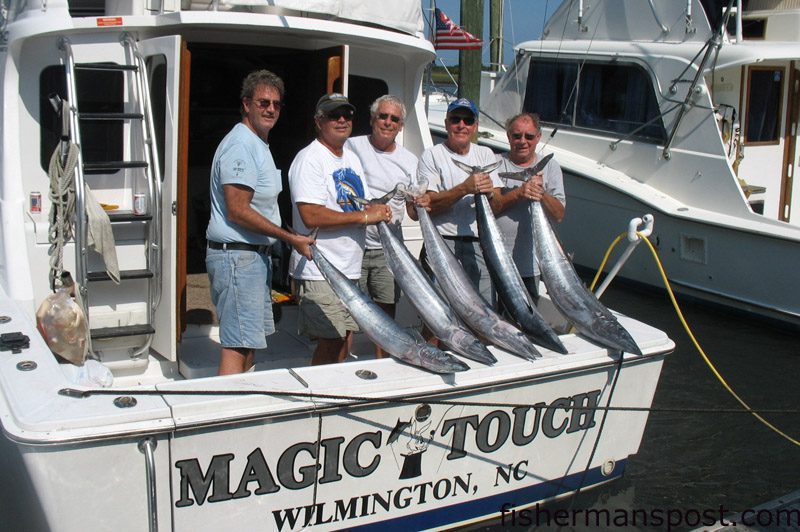 Tom McNerny, Ron Zanzerella, Howard Kiedaisch, Ron Bailey, and Mark Shepard with five wahoo they hooked along with some dolphin while trolling ballyhoo near the Same Ol'.
