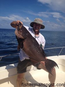 Howard Ruscetti, of Wilmington, with a 25.1 lb. scamp grouper that bit an Andrus Fluke Dart jig at some structure in 80' of water 40 miles offshore of Carolina Beach Inlet.