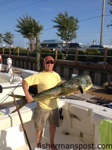 Kevin Jackson with a 33.5 lb. dolphin that he hooked at the NE Big Rock while trolling off Beaufort Inlet on the "Another Option."