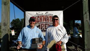 Berry Bender and Scott Wood took first place at the Neuse River Backwater Open by scaling two puppy drum, two flounder, two striped bass, and two speckled trout weighing 26.42 lbs. They hooked all their fish but one puppy drum and the flounder while working topwater plugs in the Neuse and Trent Rivers.