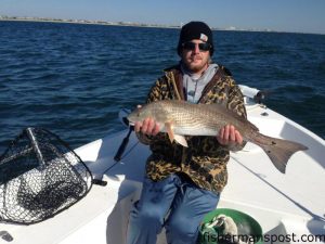 Brent Hinson, of Wilmington, with a 29" red drum he caught and released after it struck a chunk of bluefish in Masonboro Inlet. He was fishing with Capt. Jamie Rushing of Seagate Charters.