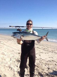 Stuart Parker, of Emerald Isle, NC, with a 10 lb. false albacore that bit a Kastmaster spoon in the local surf.