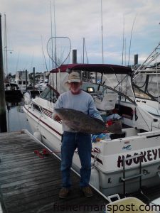 Frank Tucker with a 36" gag grouper that bit spanish mackerel in 50' of water near Frying Pan Tower while he was fishing on the "Hookeyplayer."