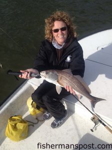 Laine Dickson with a red drum that bit a live mud minnow in the ICW near Little River while she was fishing with her husband, Capt. Mark Dickson of Shallow Minded Inshore Fishing Charters.
