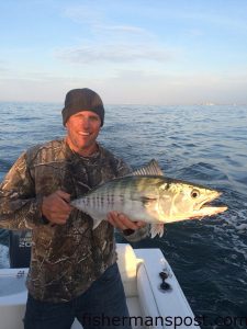 David French, of Hampstead, with an Atlantic bonito that attacked a green/white casting jig off New River Inlet while he was fishing on the "Freedom."