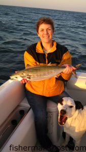 Bryanna Parker, of Emerald Isle, with an Atlantic bonito she hooked on a Zara Spook topwater plug while fishing a few miles off Bogue Inlet with Capt. Chesson O'Briant of CXC Charters.