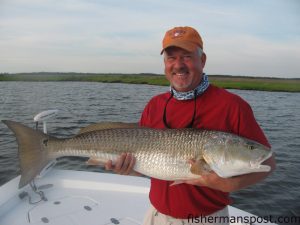 Stu Creighton, of Sanford, NC, with a citation 40" red drum that bit a D.O.A. Airhead Deadly Combo rig in the lower Neuse River while he was fishing with Capt. Gary Dubiel of Spec Fever Guide Service.