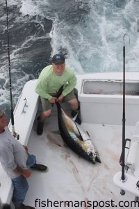 Chris Saunders with a 120 lb. bigeye that inhaled a ballyhoo beneath a sea witch north of The Point while he was fishing out of Oregon Inlet aboard the "Skiligal" with Capt. Dave Peck.