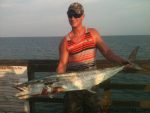 T.J. Conroy, of Pittsburgh, PA, with his first ling mackerel, a 25 lb. fish that struck a live blue runner off the end of Surf City Pier.
