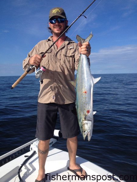 Matt Nelson with an 8.76 lb. spanish mackerel that bit a live finger mullet at some nearshore structure off Lockwood Folly Inlet while he was fishing with Capt. Kevin Sneed of Rigged and Ready Charters.