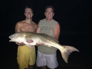 Jim LaRock caught and released this 46" red drum after it struck a bait he kayaked out from the surf in Corolla. Photo courtesy of TW's Tackle.