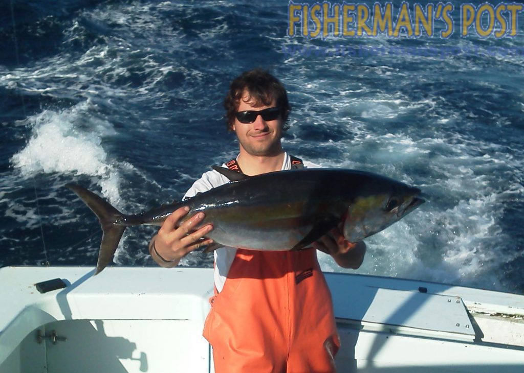 Sam Petry with a large blackfin tuna that bit a naked ballyhoo while he was trolling off Hattteras Inlet on the "Tuna Duck."