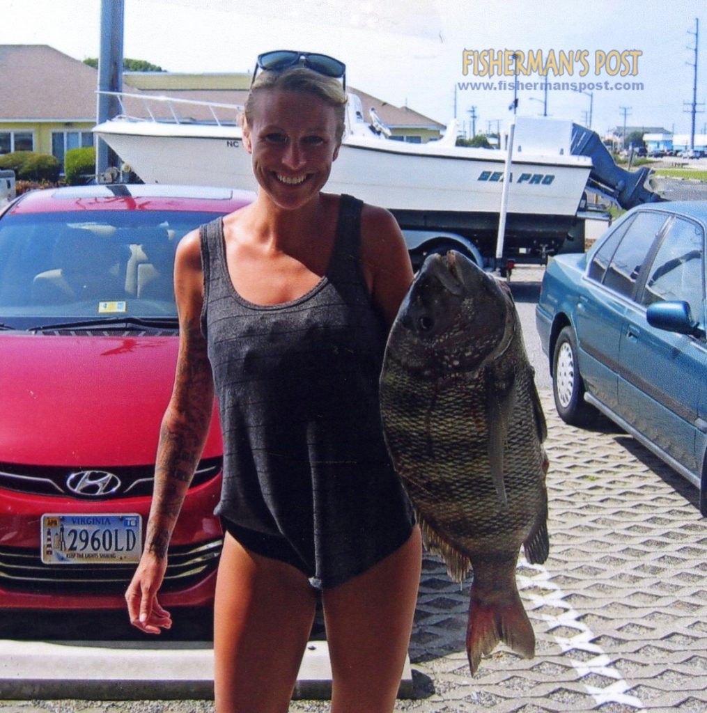 Nikki Arko with a citation 10 lb. sheepshead she weighed in at TW's Tackle.