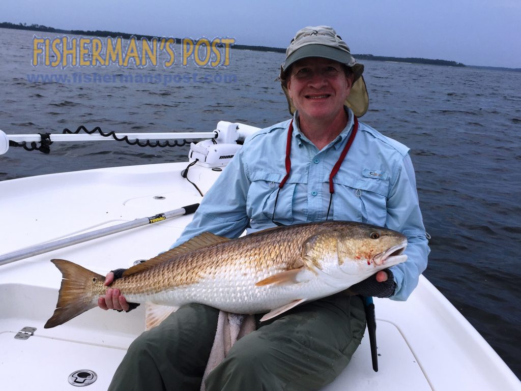 Tom Van Dyke, of Greensboro, NC, with his first red drum, a 41" fish that he hooked on a cut bait while fishing the Neuse River with Capt. Dave Stewart of Knee Deep Custom Charters.