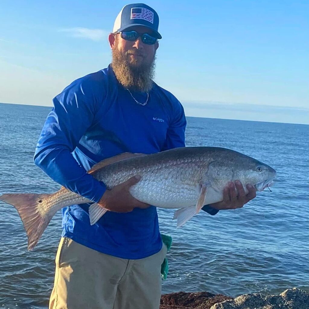 Jeff Palmer, of Whiteville, NC, hauled in this red drum fishing with live finger mullet in the Ocean Isle Beach area.
