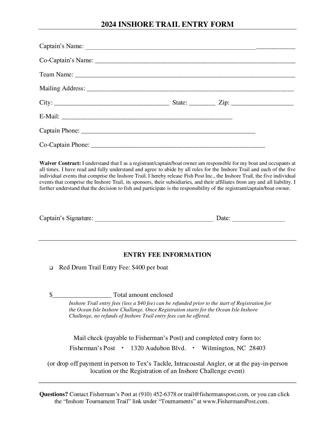 2024 Inshore Tournament Trail Print Entry Form